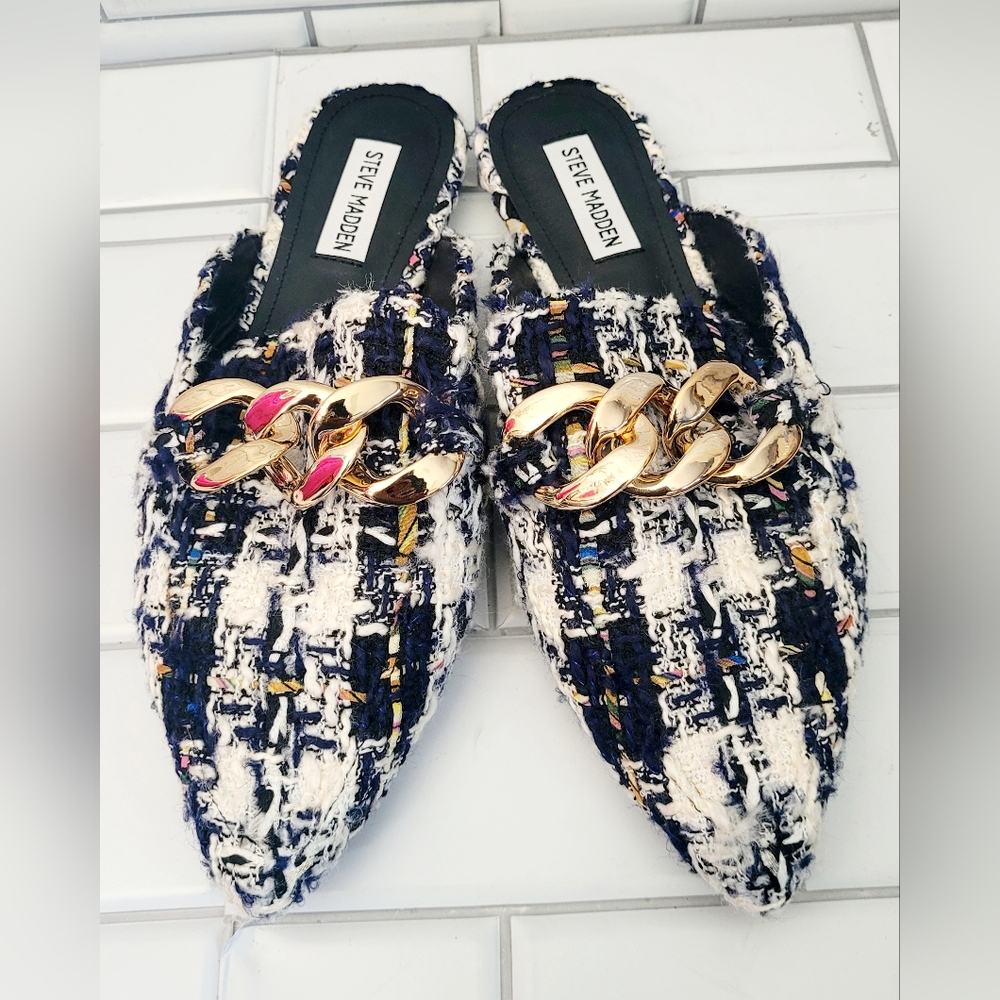 Steve Madden Women's Tweed Mules - Black and Gold